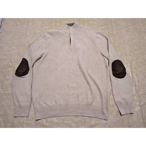 Jos A Bank Men's Medium Tan Quarter Zip Sweater W/ Elbow Patches